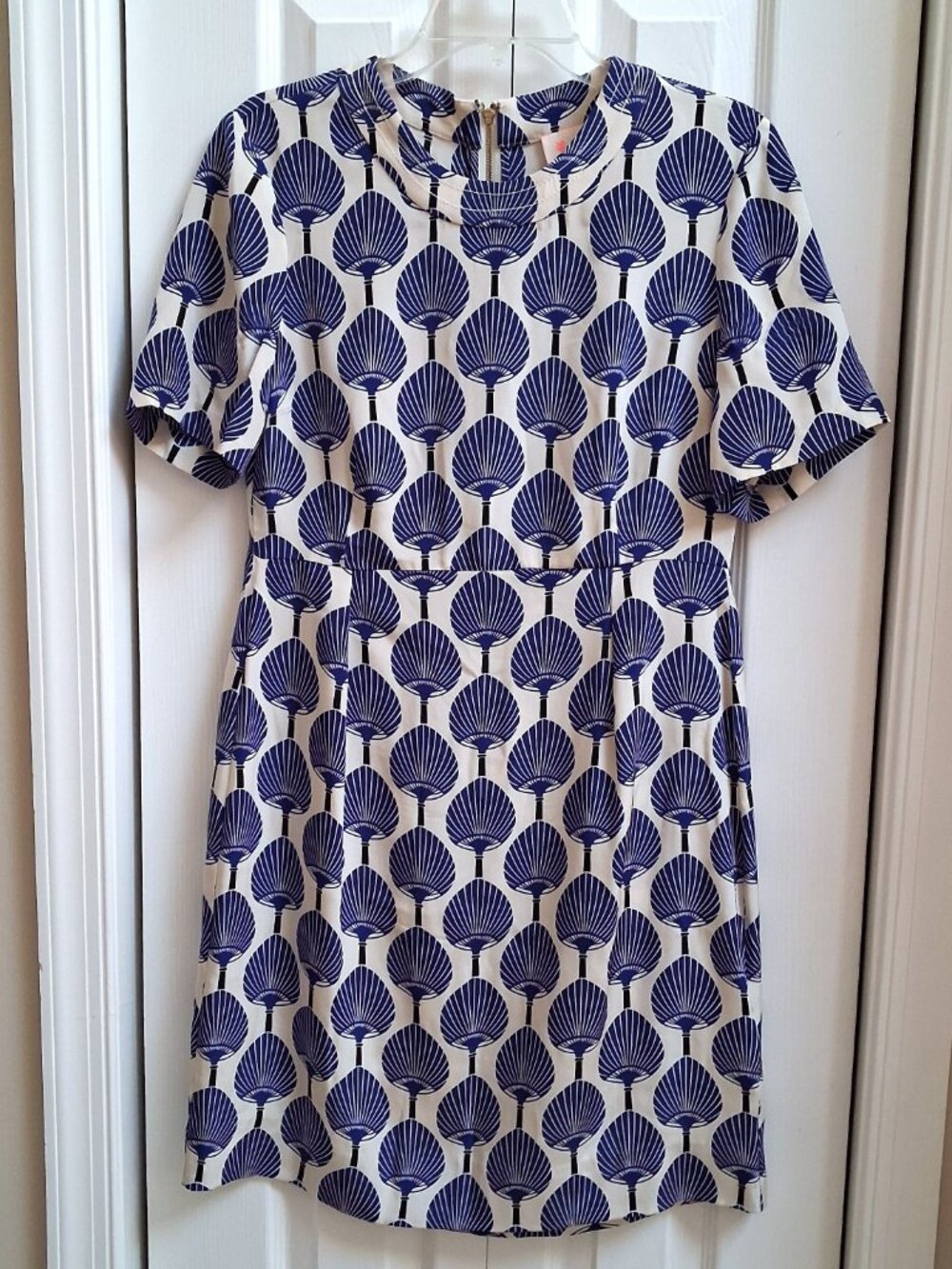 KATE SPADE x FLORENCE BROADHURST Blue/White Fan Print 100% Silk Midi Dress sz 6